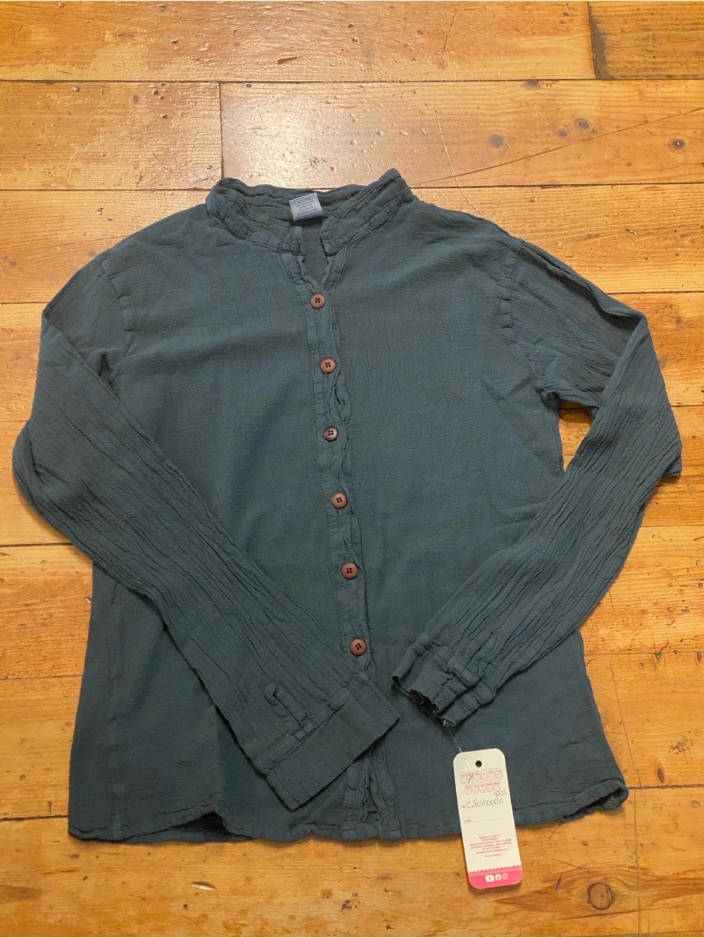 Men’s Gauzy Shirt Long Sleeve Size S Button Down 100% Cotton Blue Mexico Natural